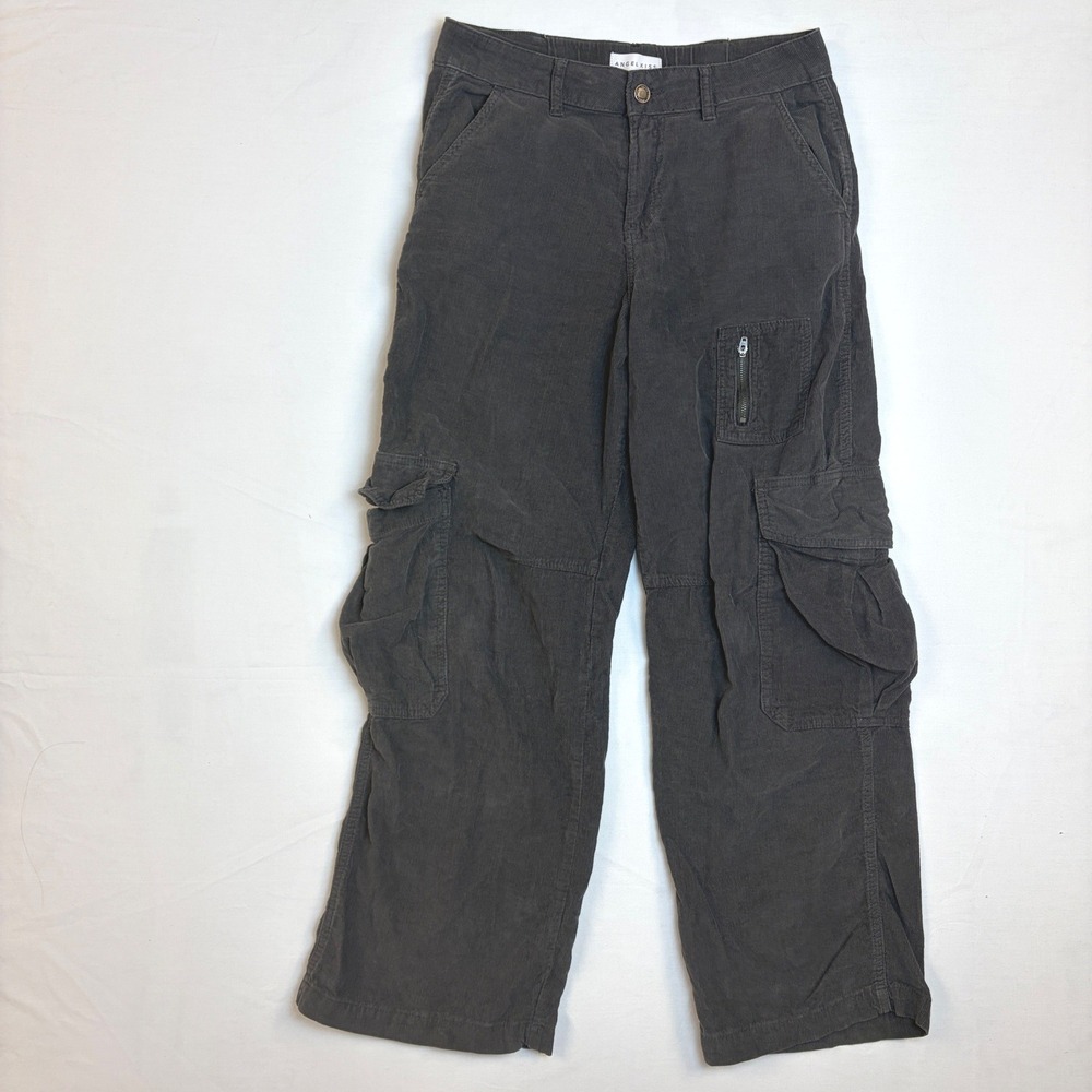 Angelkiss Corduroy‎ Cargo Pants Dark Grey Wide Leg Utility Trousers 5/27 Skater